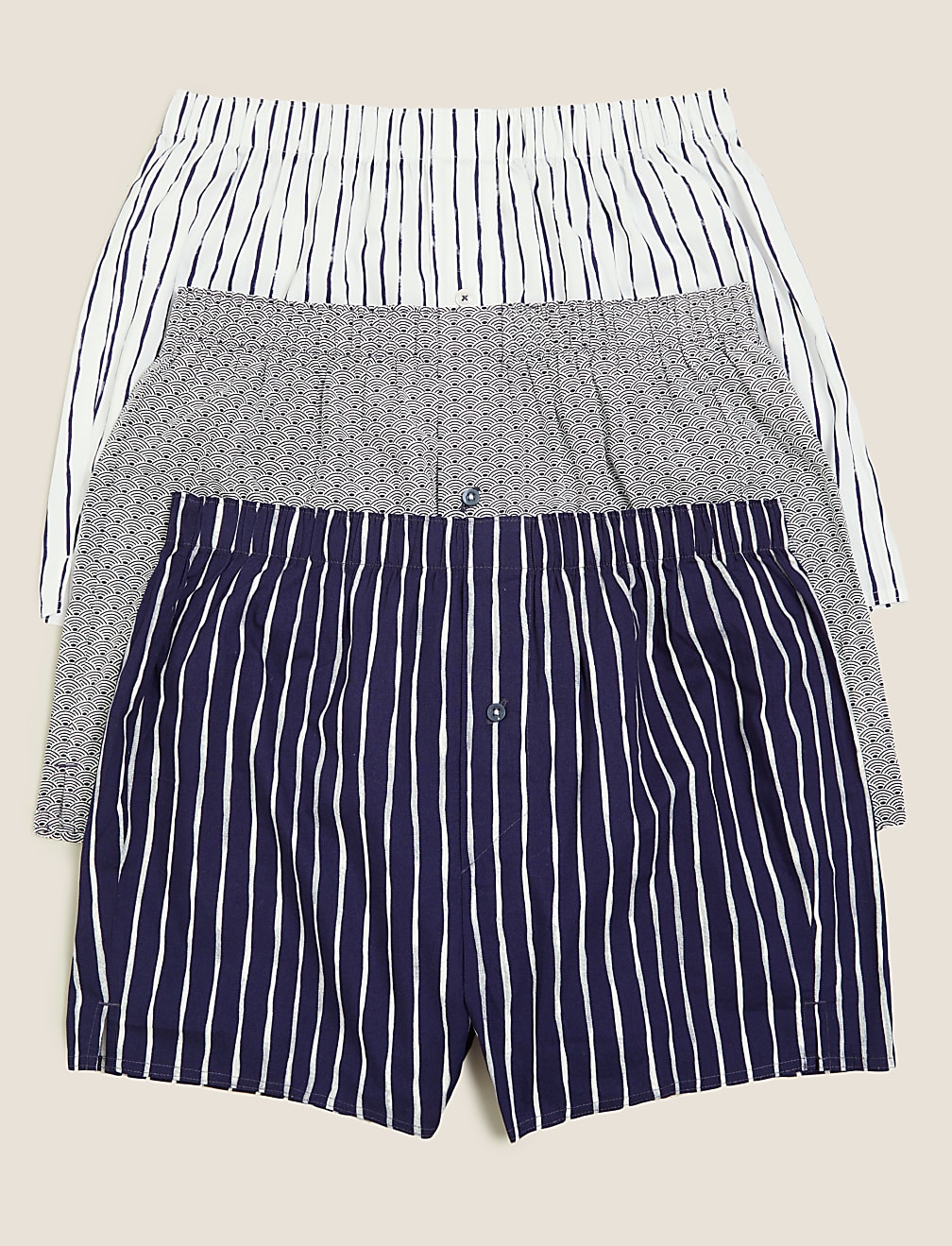 3 Pack Pure Cotton Striped Woven Boxers