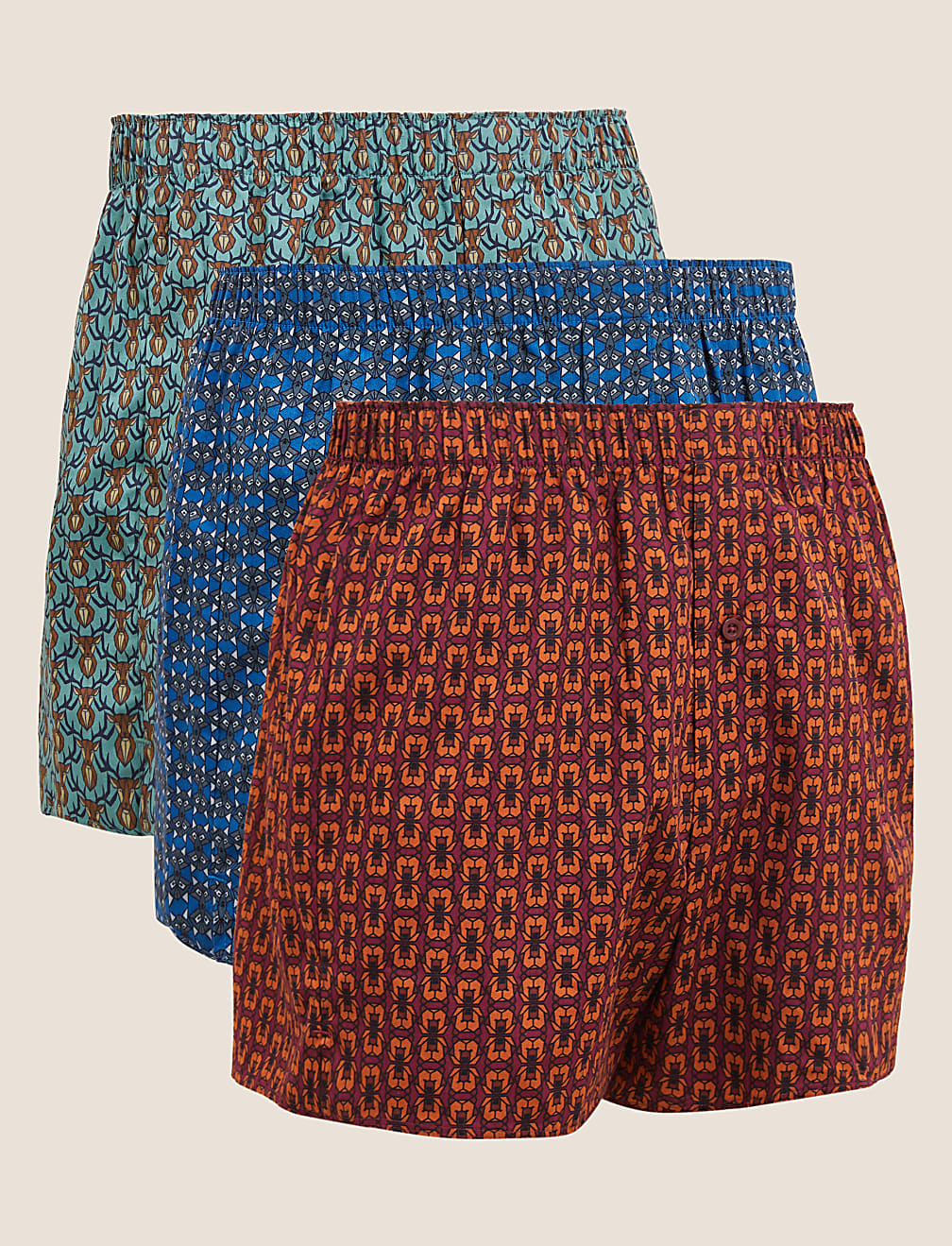 3pk Pure Cotton Pattern Woven Boxers