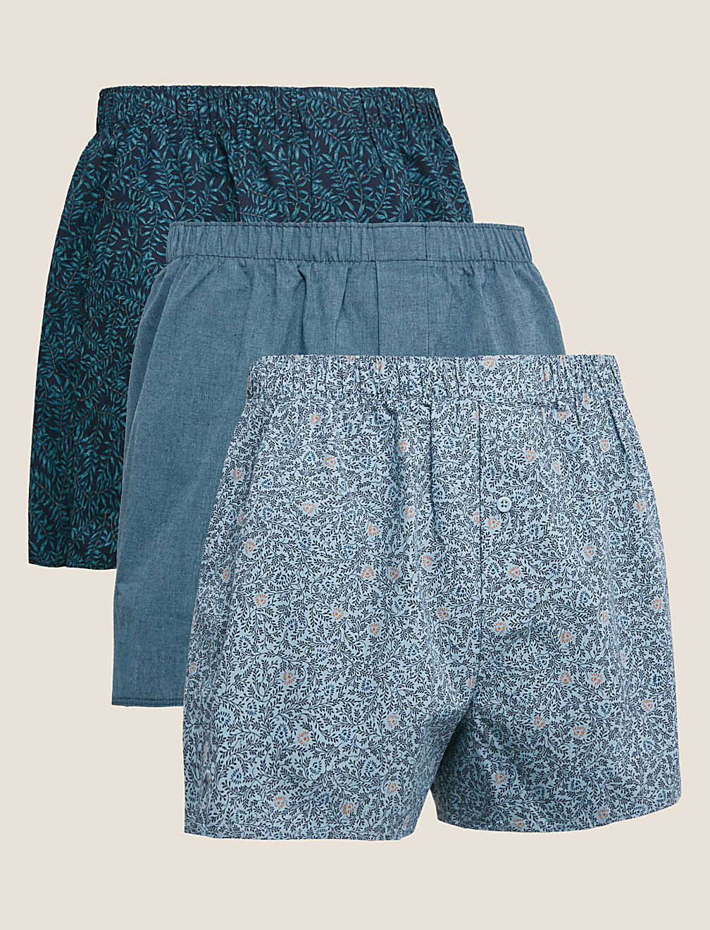 3pk Pure Cotton Printed Woven Boxers