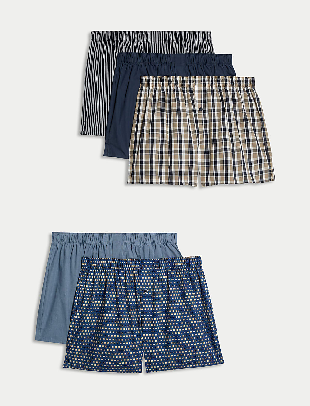 5pk Pure Cotton Woven Boxers