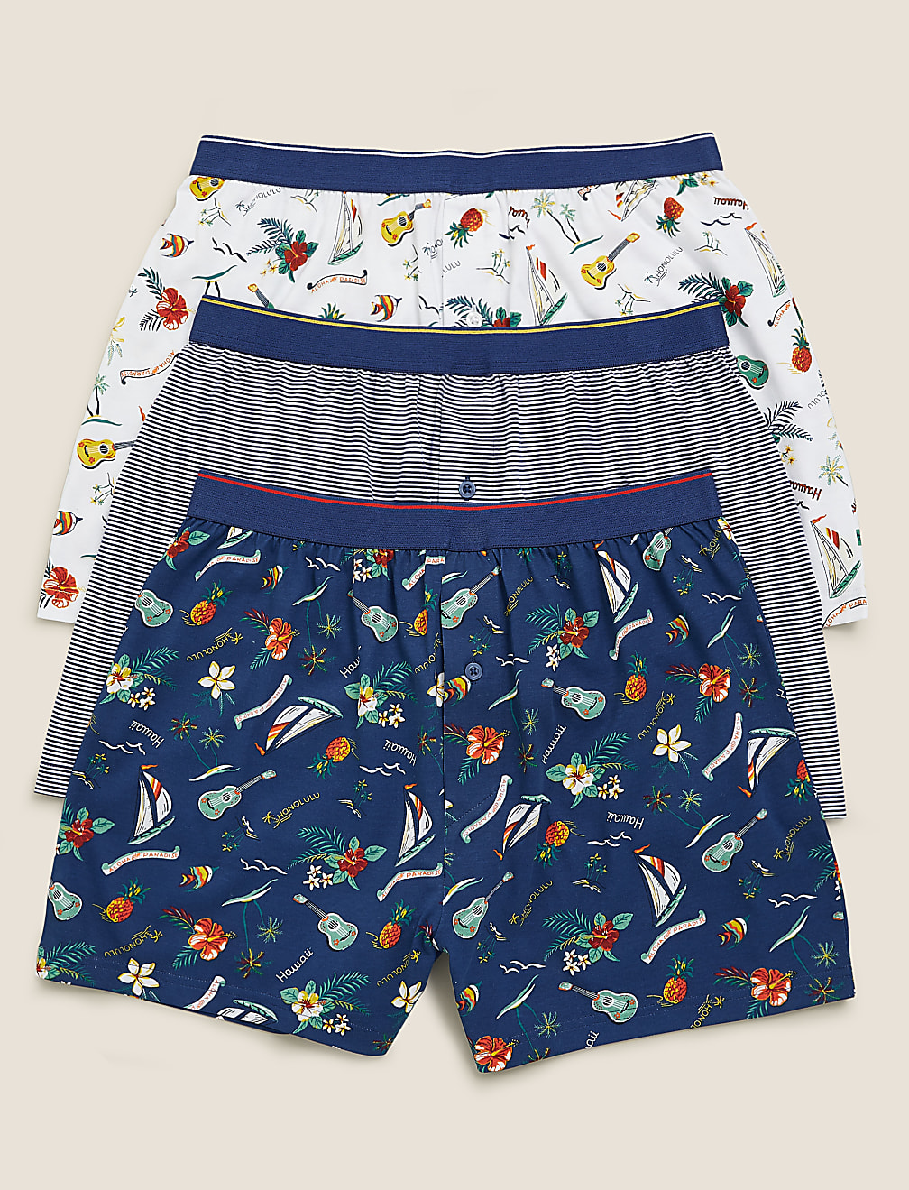 3pk Pure Cotton Jersey Hawaiian Boxers