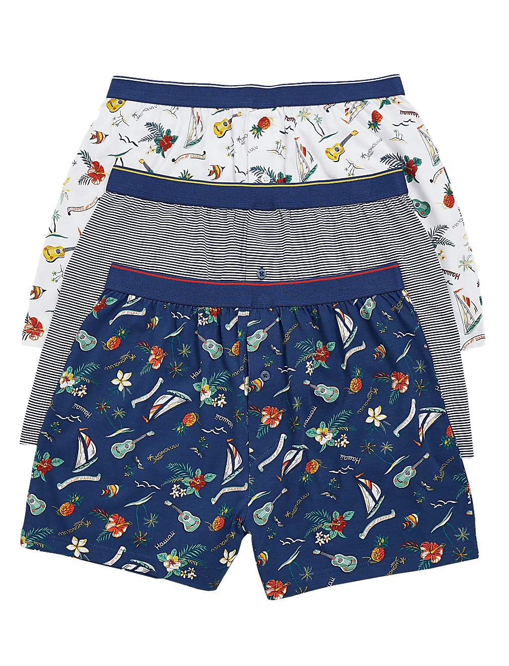 3pk Pure Cotton Jersey Hawaiian Boxers