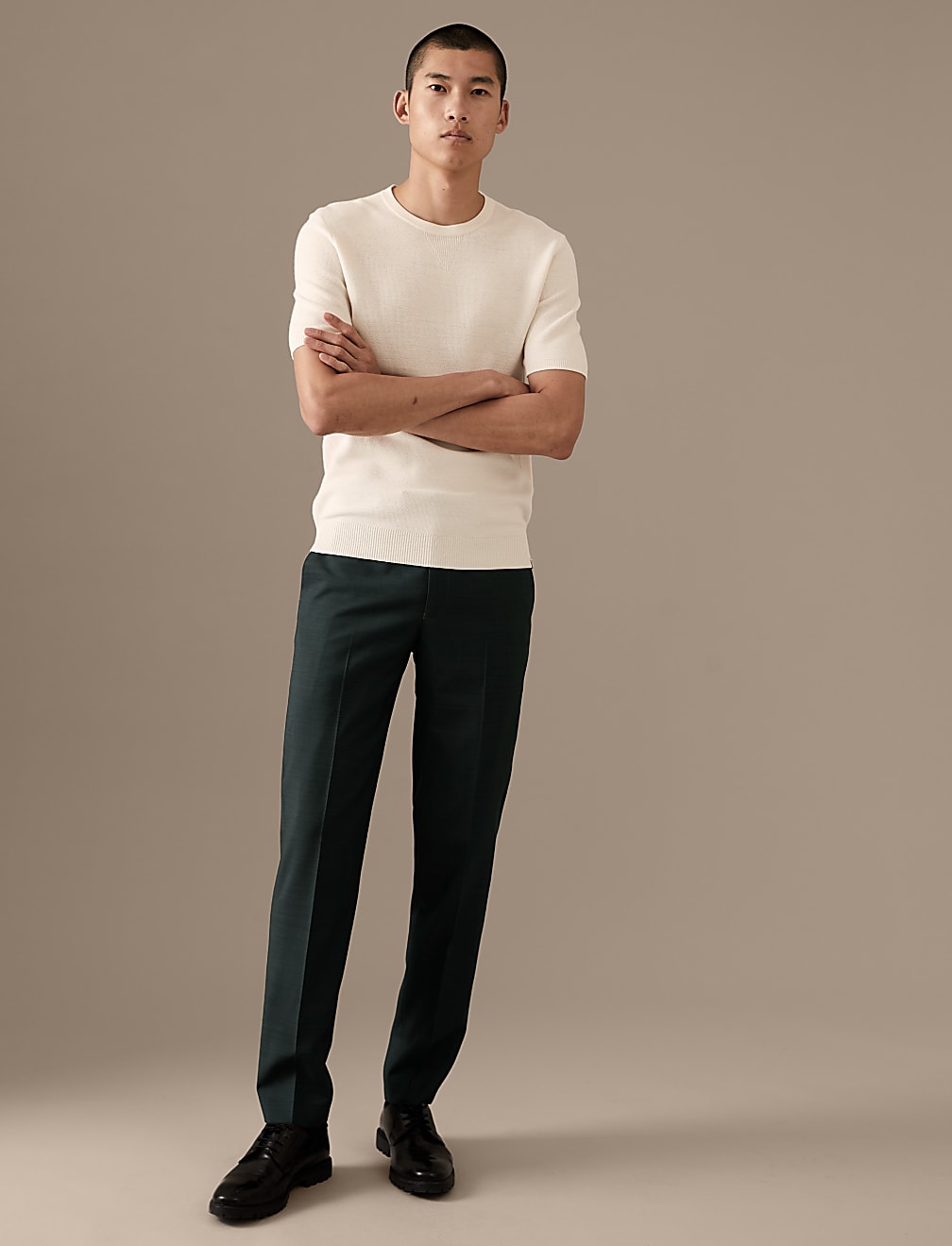 Tailored Fit Pure Wool Textured Trousers
