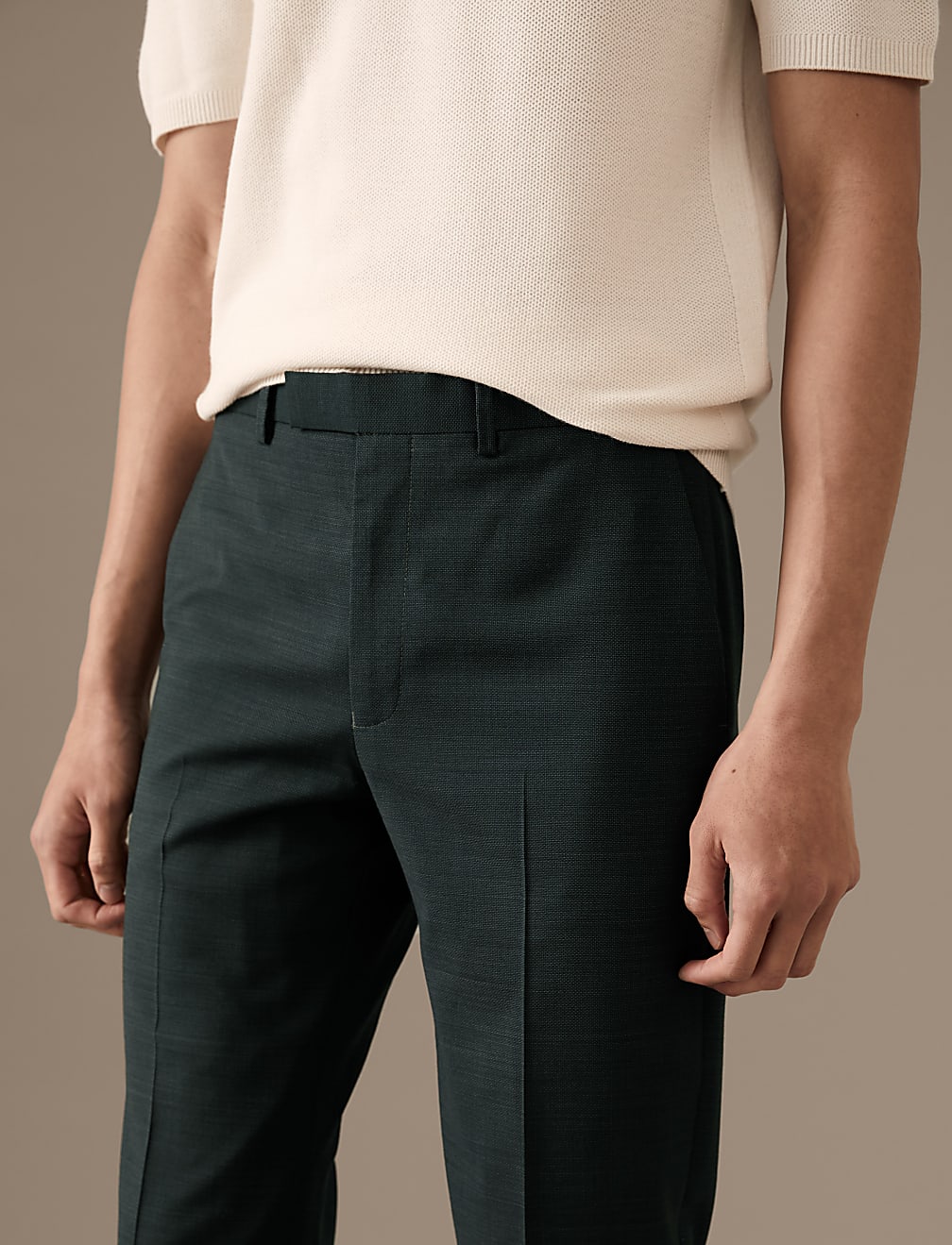 Tailored Fit Pure Wool Textured Trousers