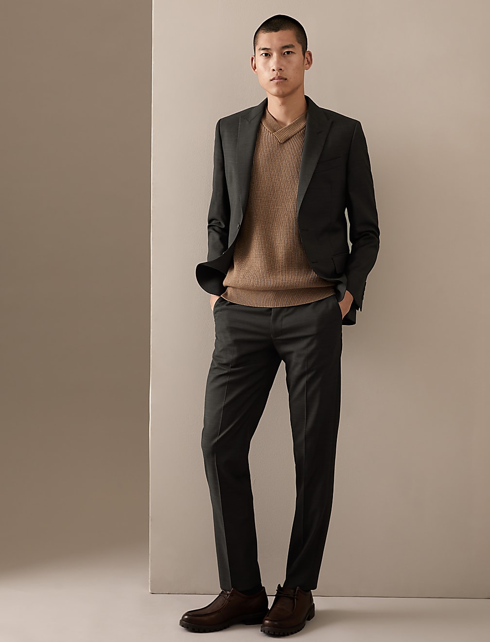 Tailored Fit Pure Wool Textured Trousers