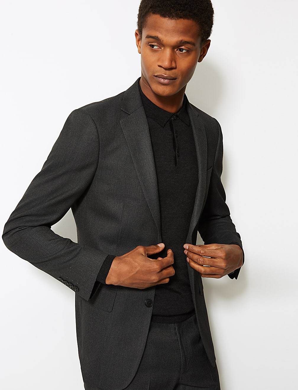 Charcoal Textured Slim Fit Suit Jacket