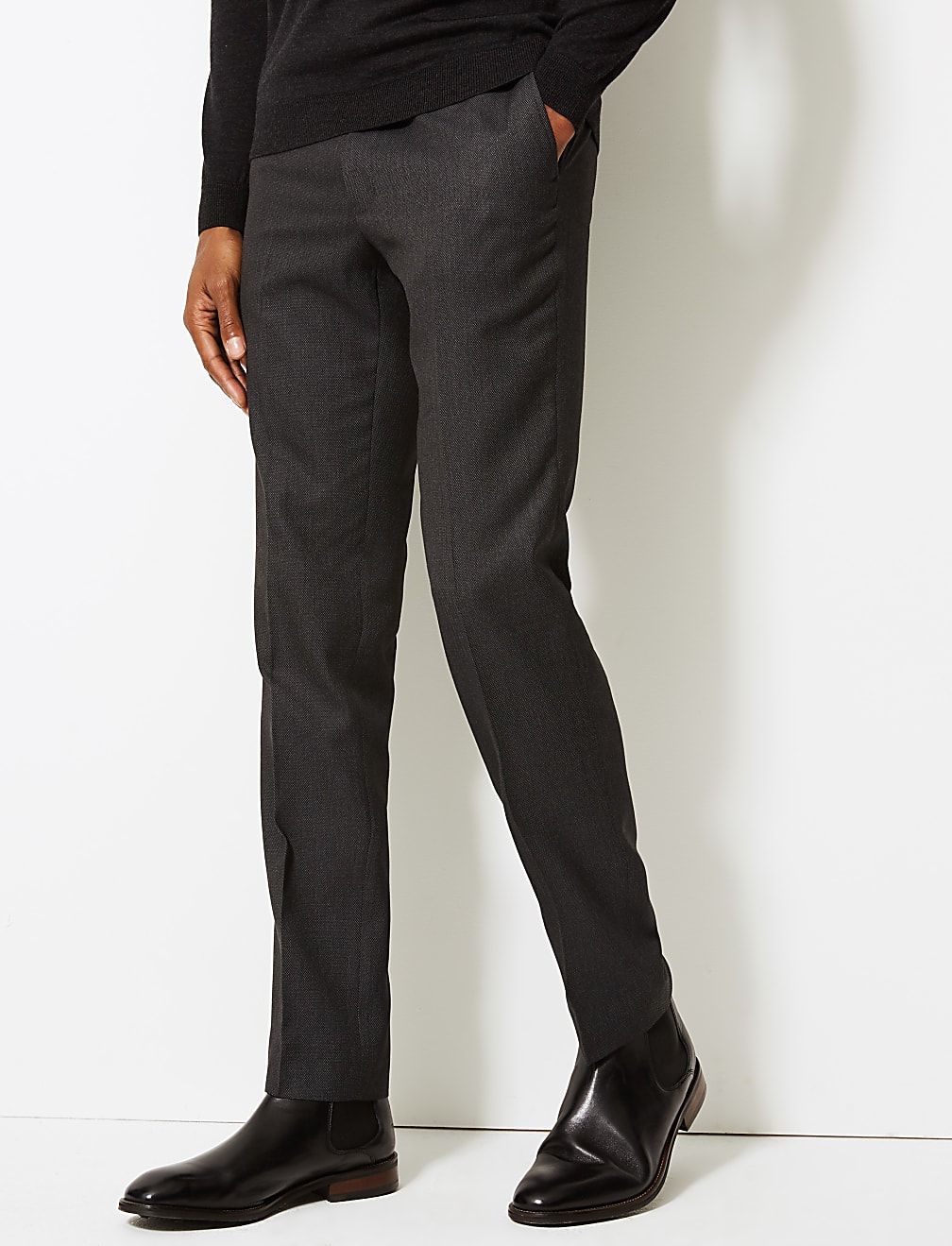 Charcoal Textured Slim Fit Suit Trousers