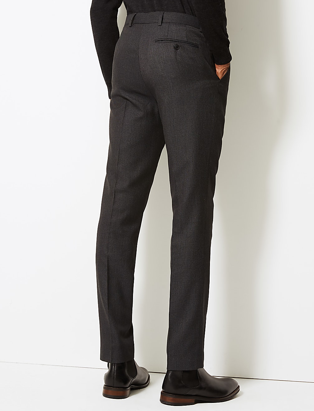 Charcoal Textured Slim Fit Suit Trousers