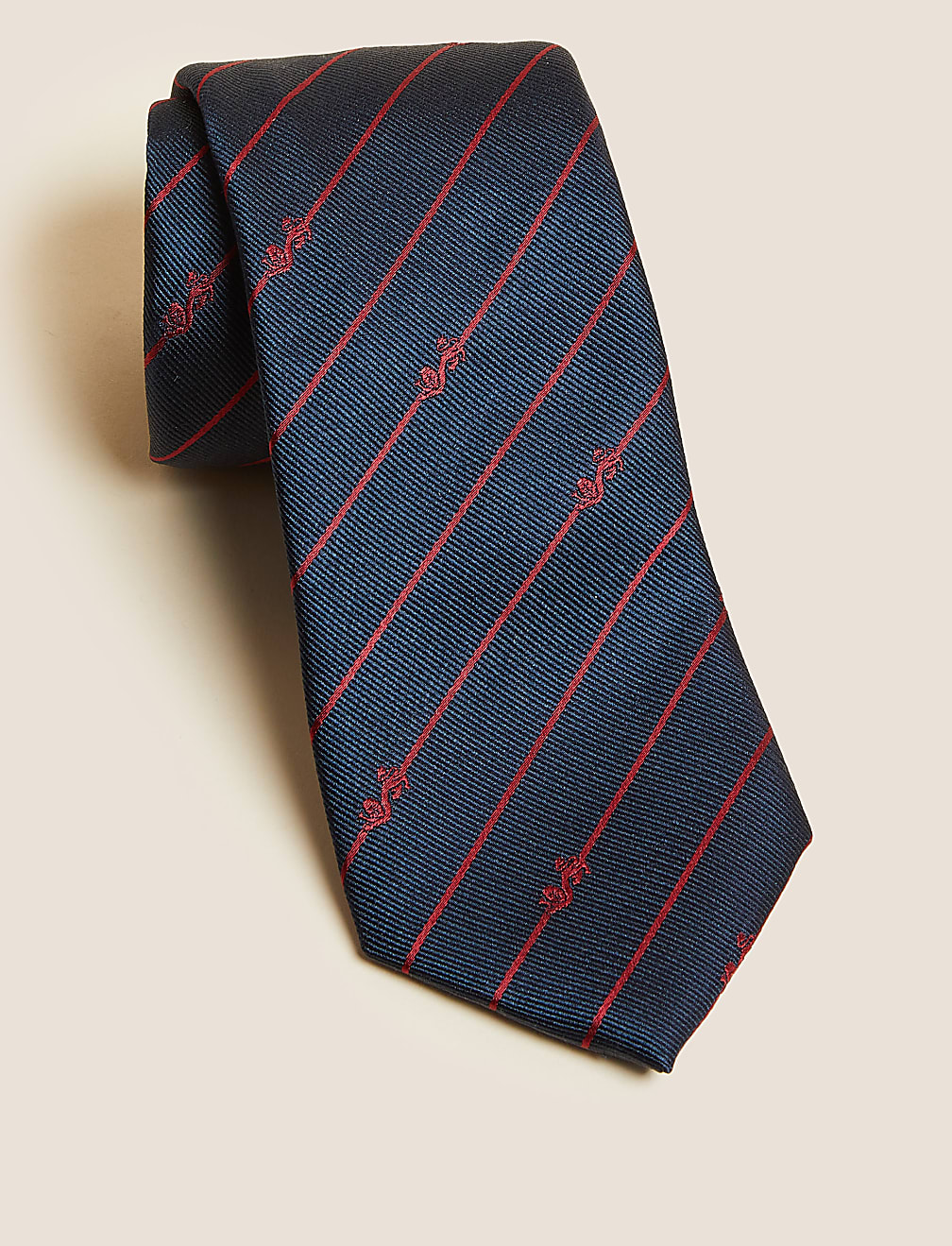 Three Lions Striped Pure Silk Tie