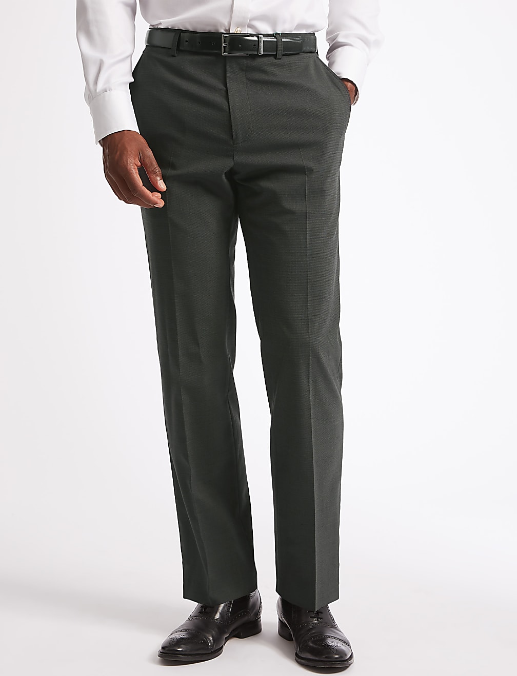 Charcoal Textured Regular Fit Trousers