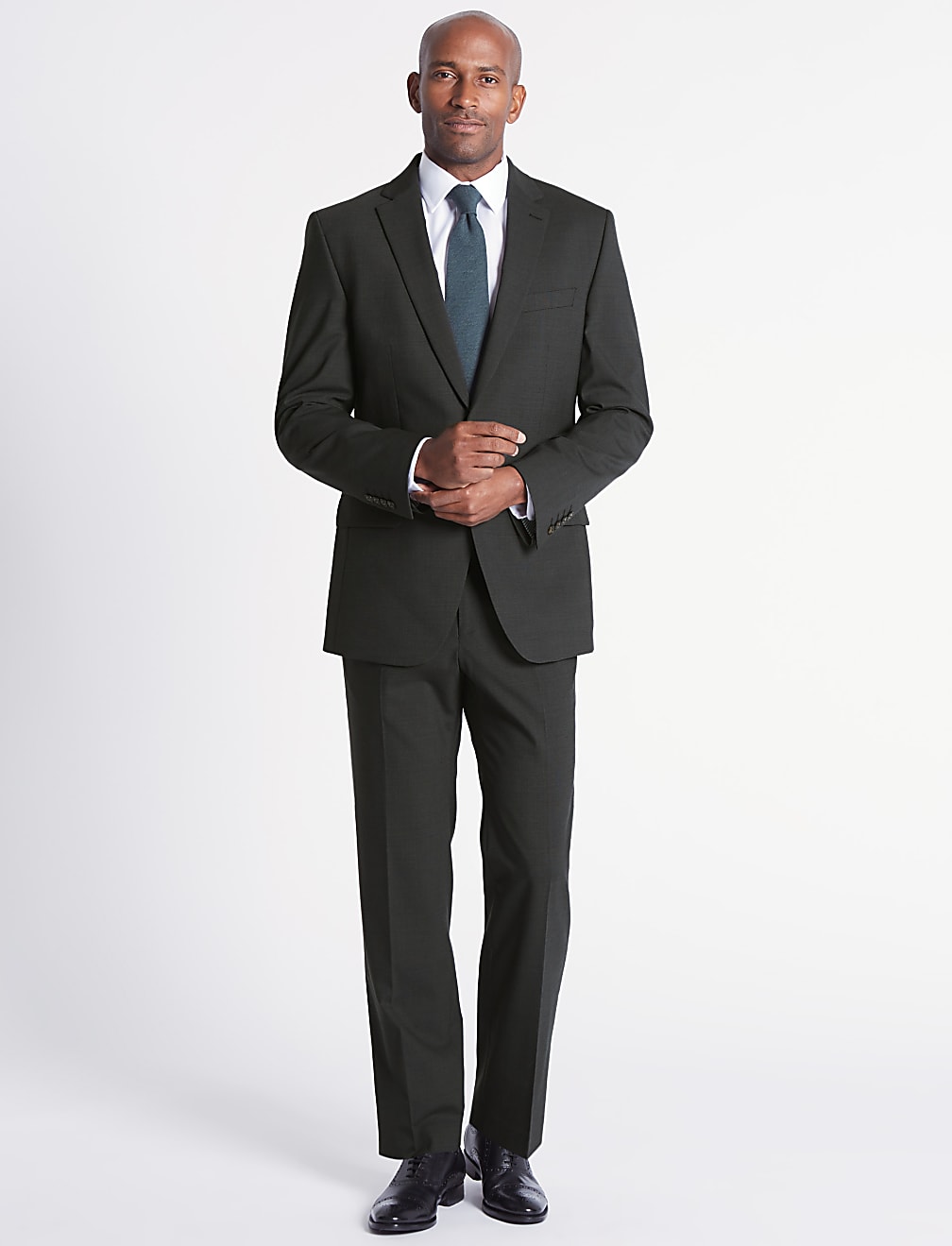 Charcoal Textured Regular Fit Trousers