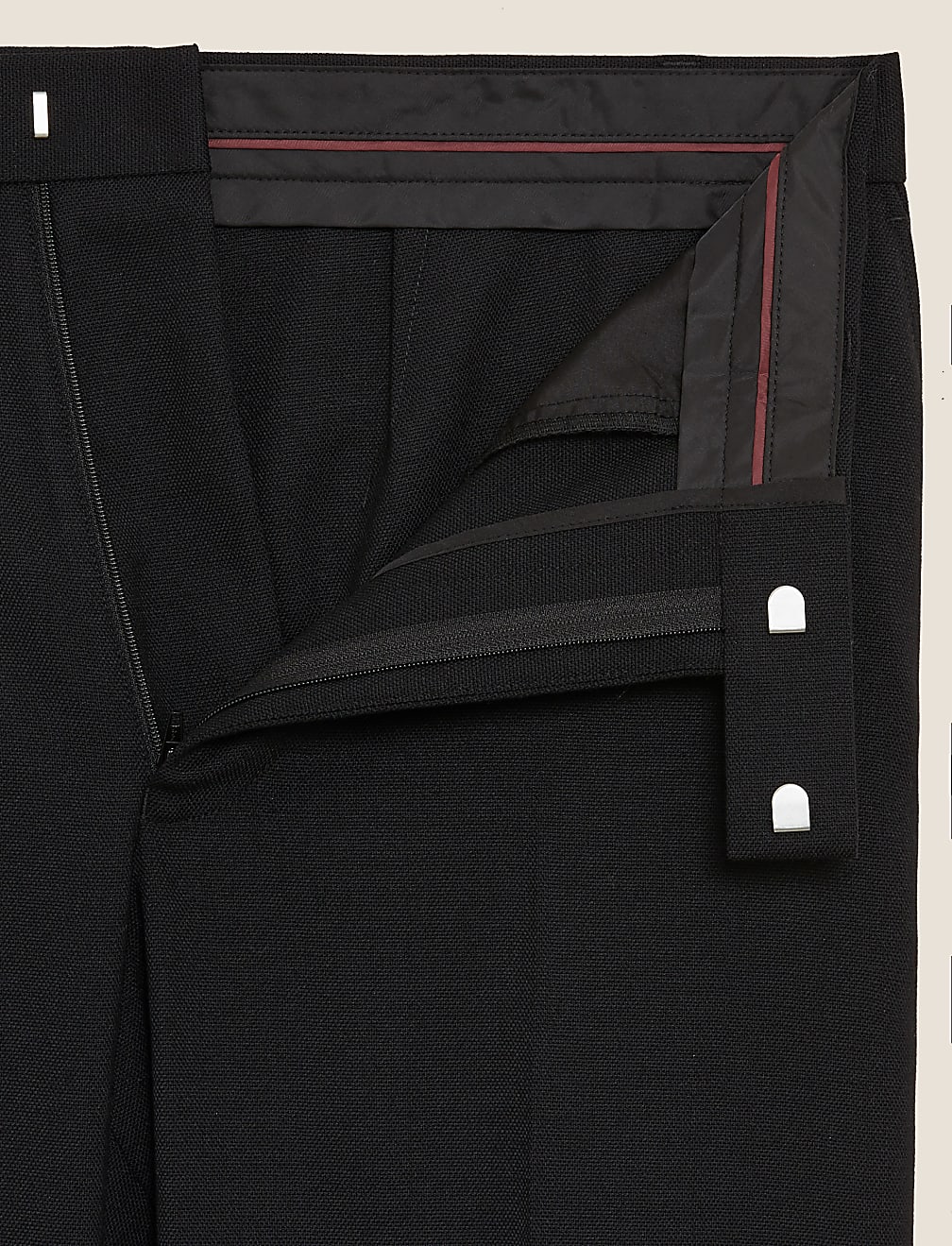 Black Slim Fit Wool Blend Textured Trousers