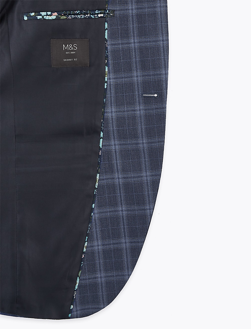 Blue Skinny Fit Checked Suit Jacket