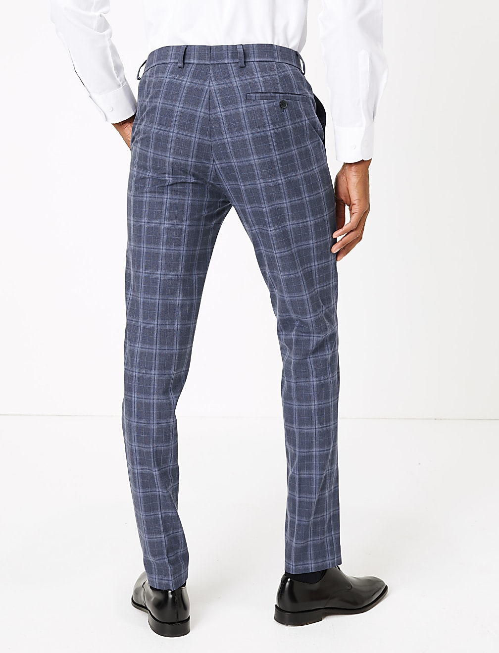 Blue Skinny Fit Checked Suit Trousers