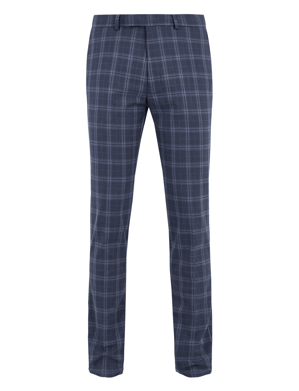 Blue Skinny Fit Checked Suit Trousers