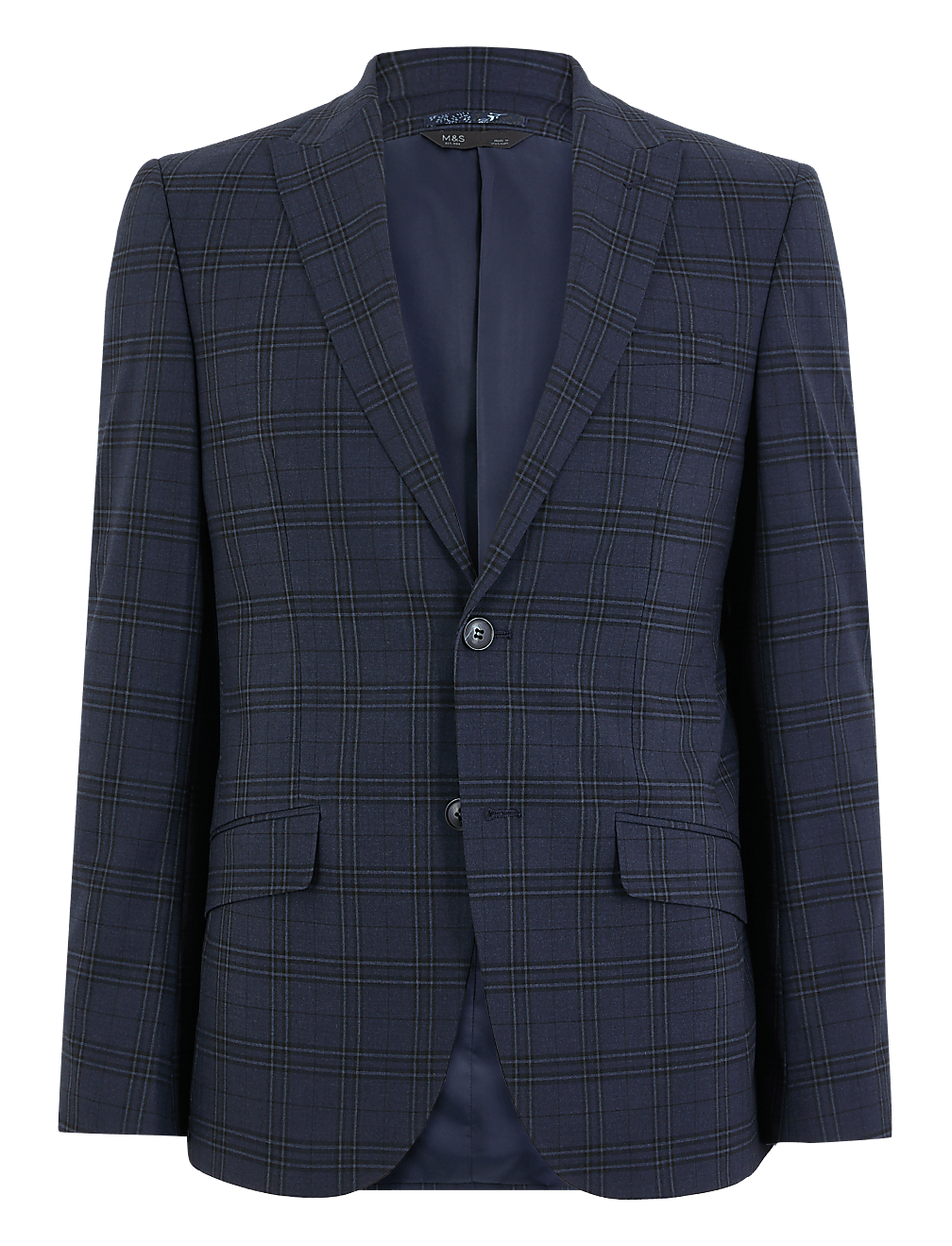 Blue Slim Fit Checked Jacket
