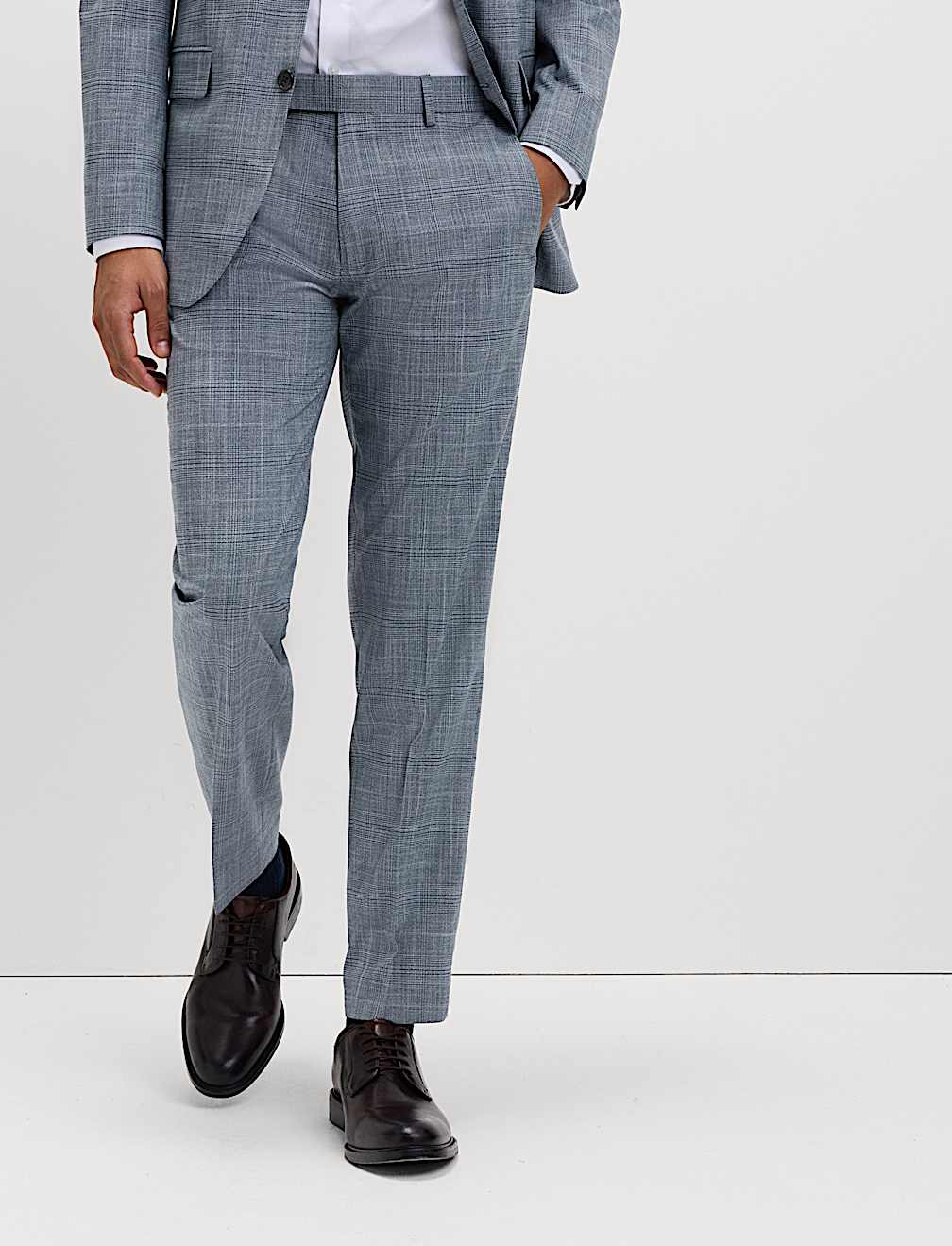Tailored Fit Check Stretch Trousers