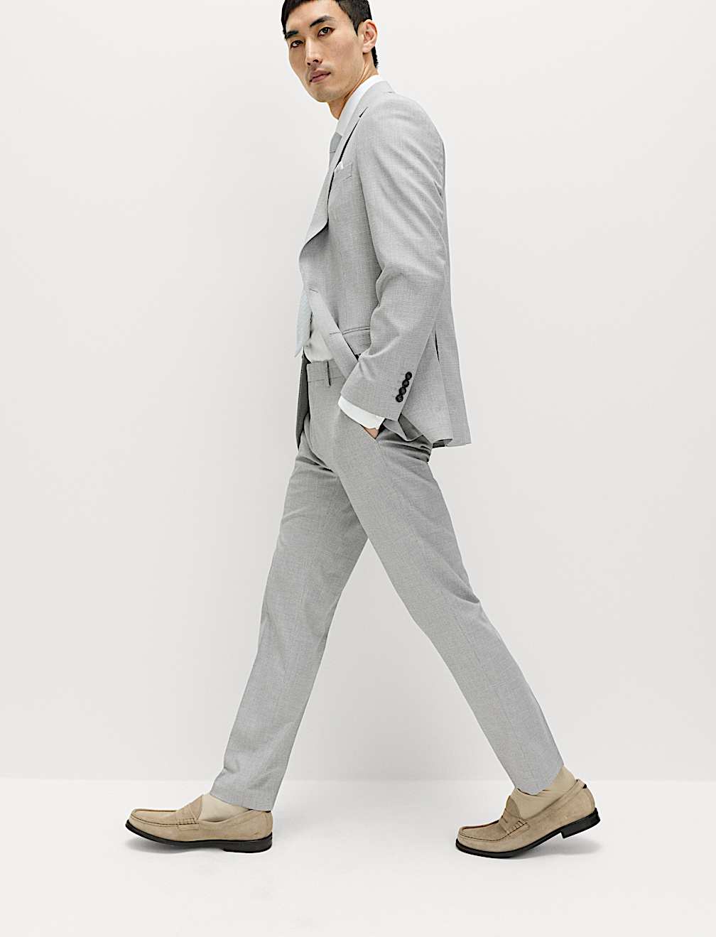 Tailored Fit Textured Stretch Suit Trousers