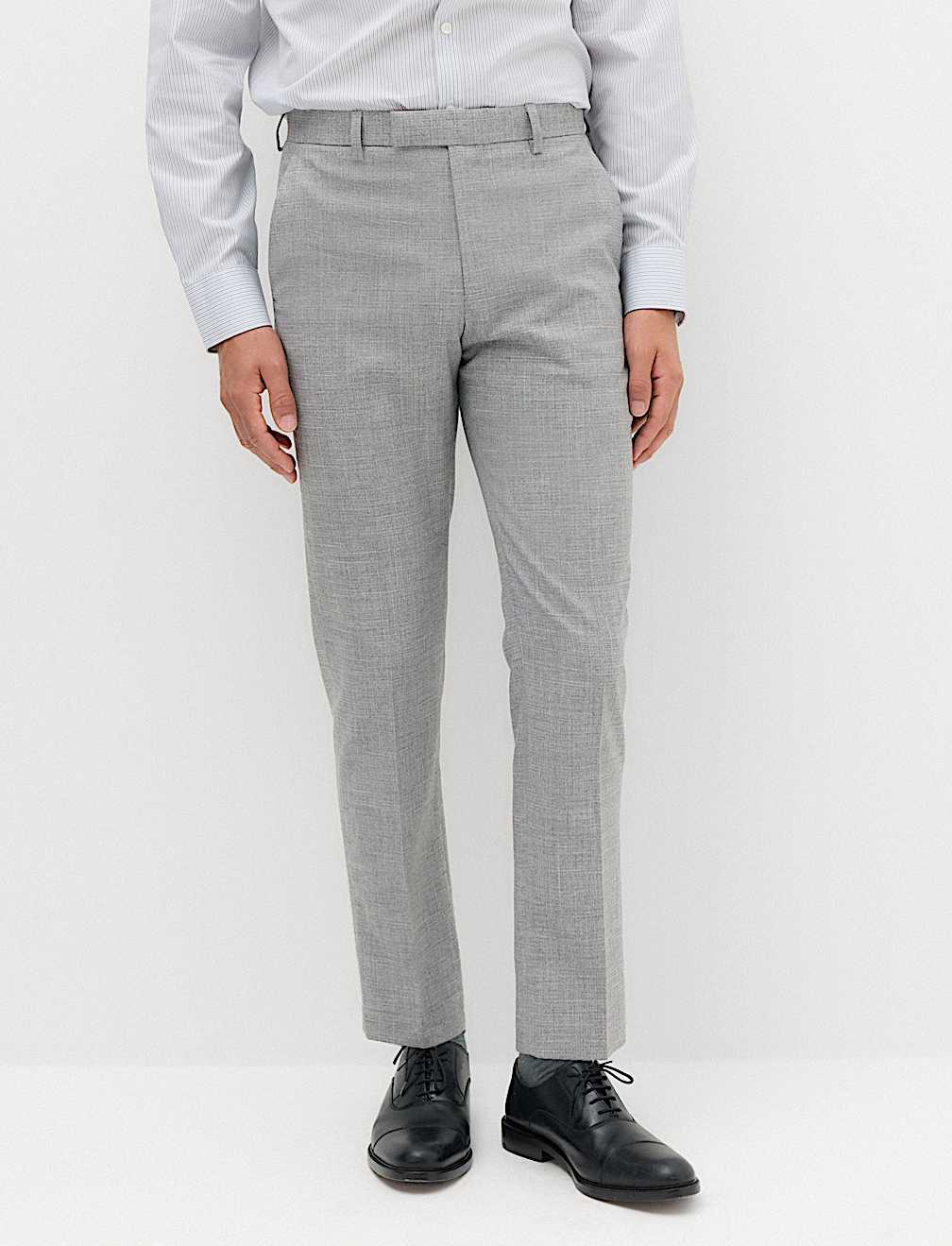 Regular Fit Textured Stretch Suit Trousers