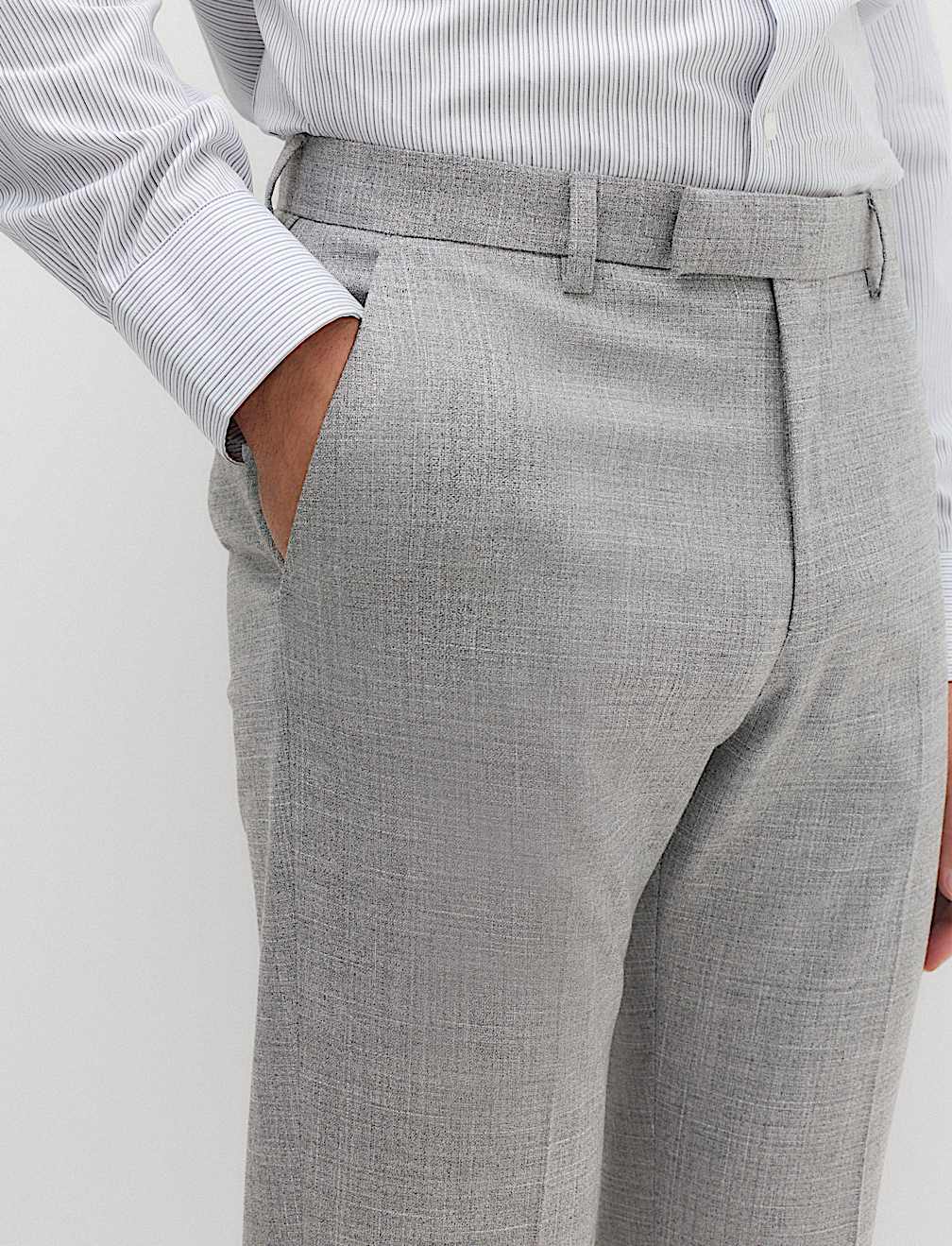 Regular Fit Textured Stretch Suit Trousers