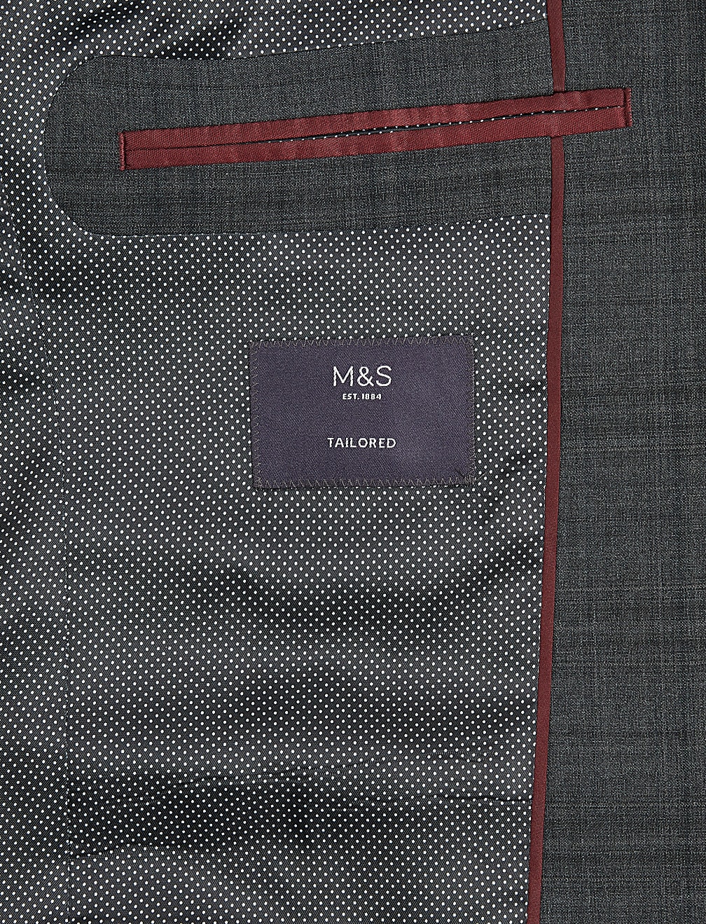 Charcoal Tailored Fit Wool Blend Check Suit Jacket