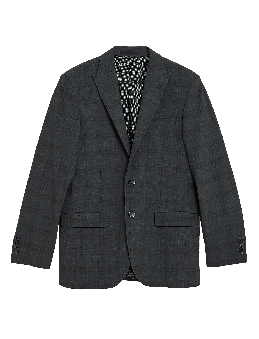 Charcoal Tailored Fit Wool Blend Check Suit Jacket