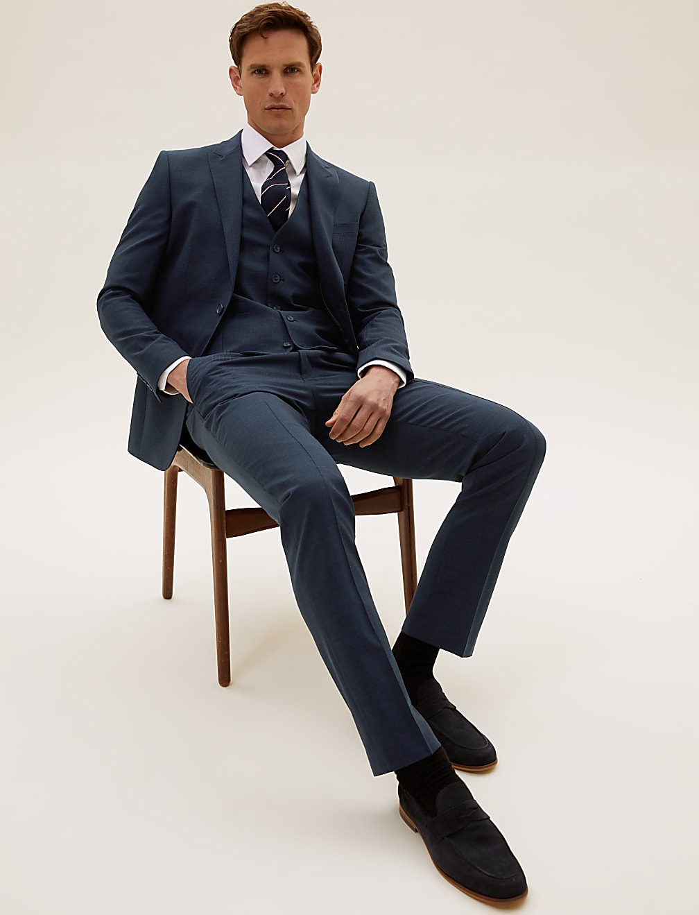 The Ultimate Navy Slim Fit Wool Pinstripe Jacket