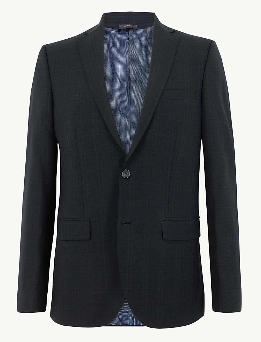 Navy Checked Tailored Fit Jacket