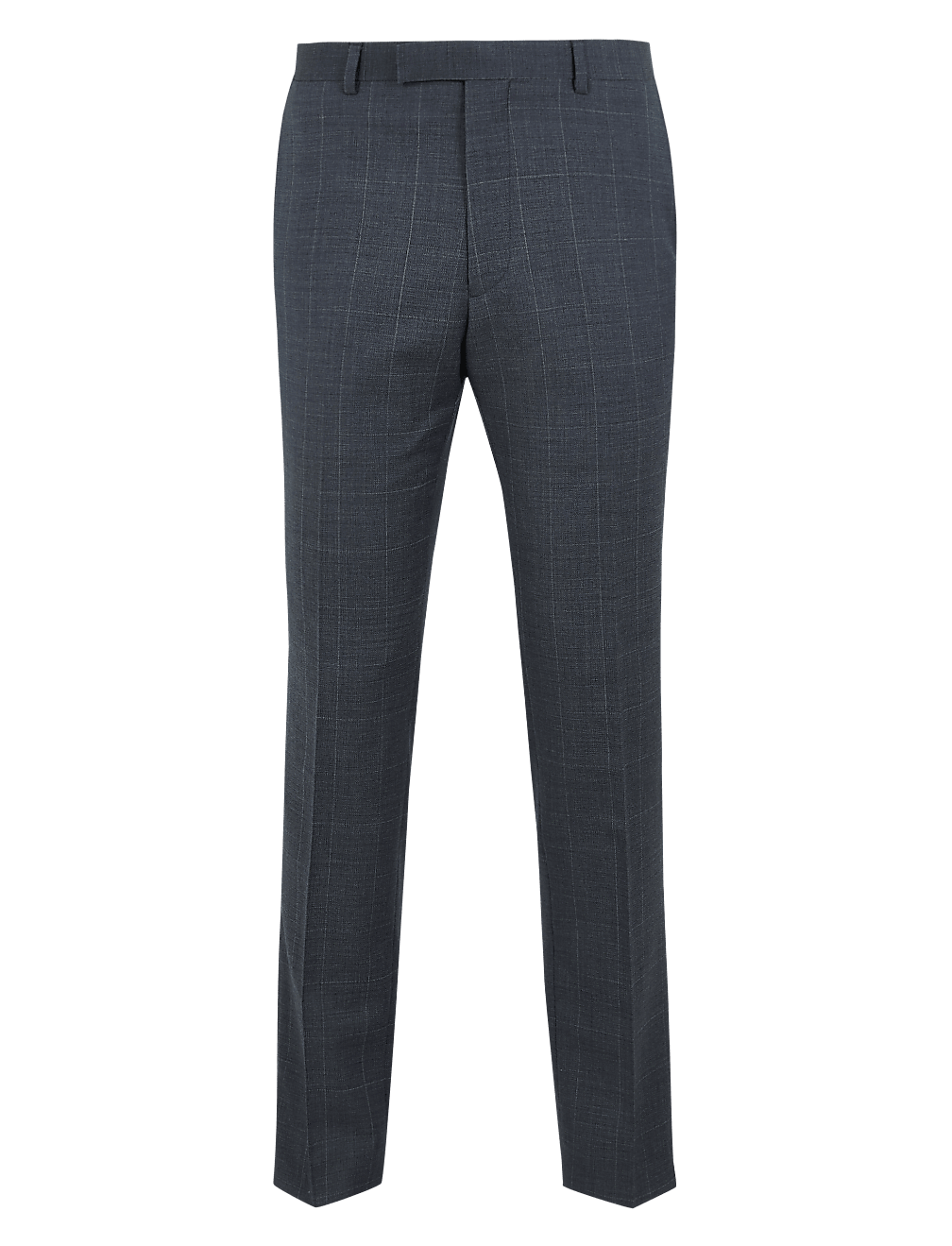 Blue Checked Slim Fit Wool Trousers