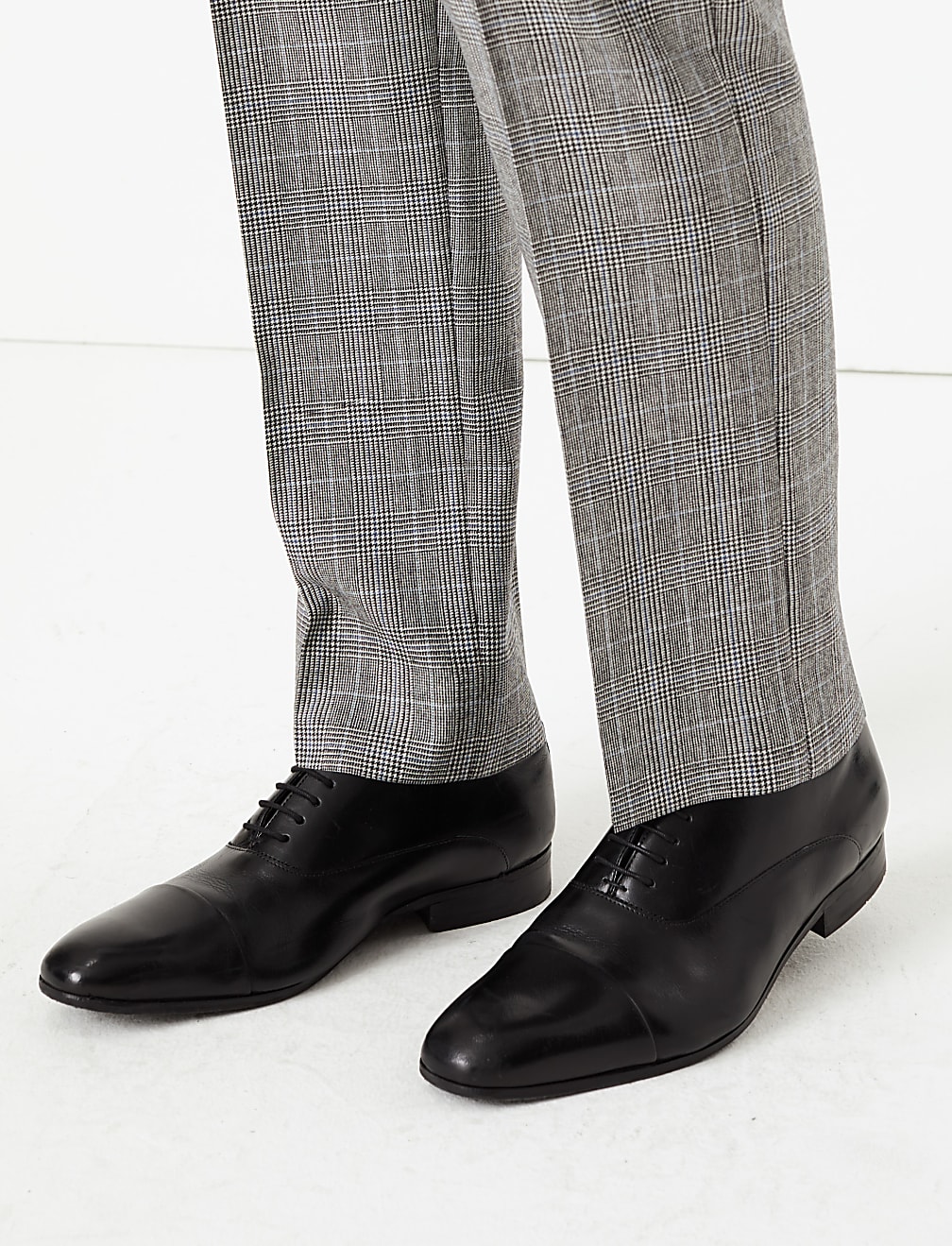 Grey Checked Tailored Fit Wool Trousers