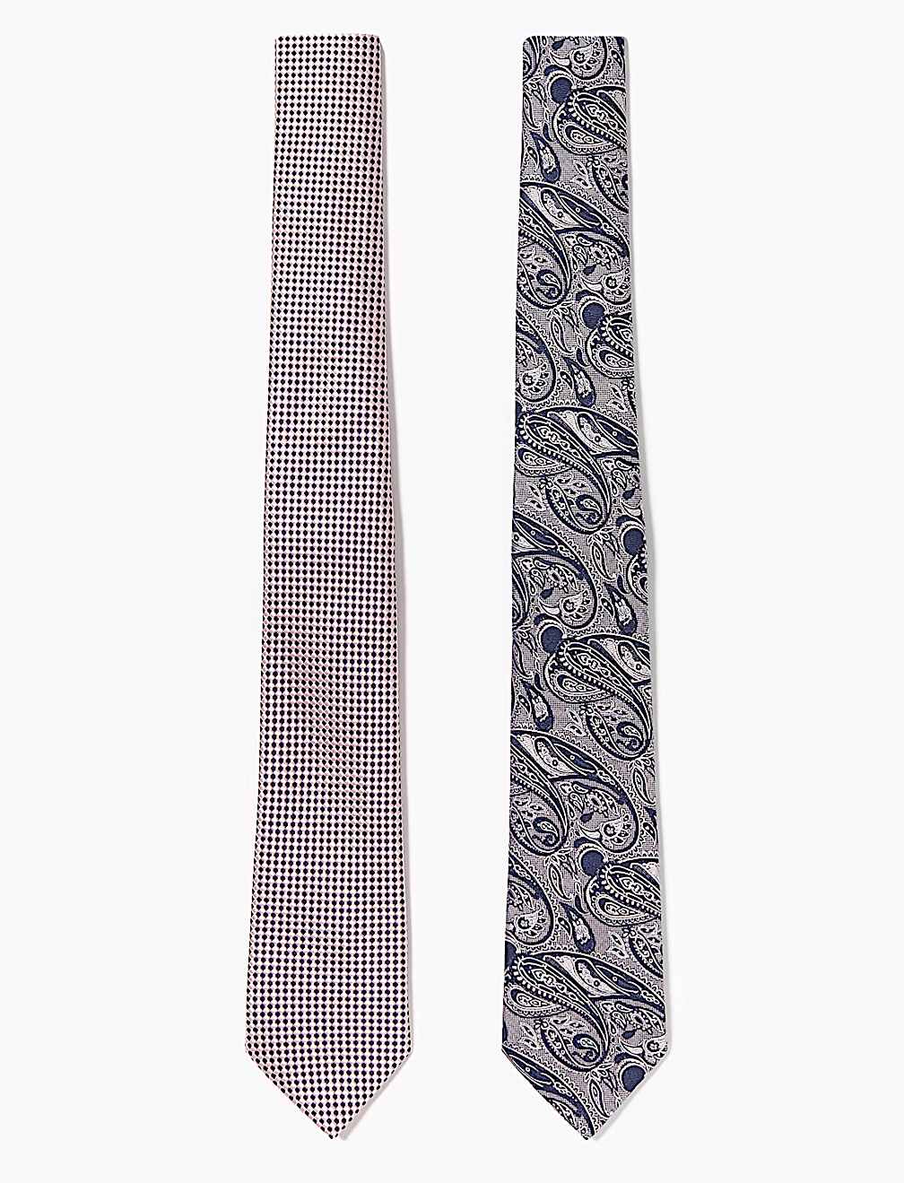 2 Pack Slim Woven Check & Paisley Ties
