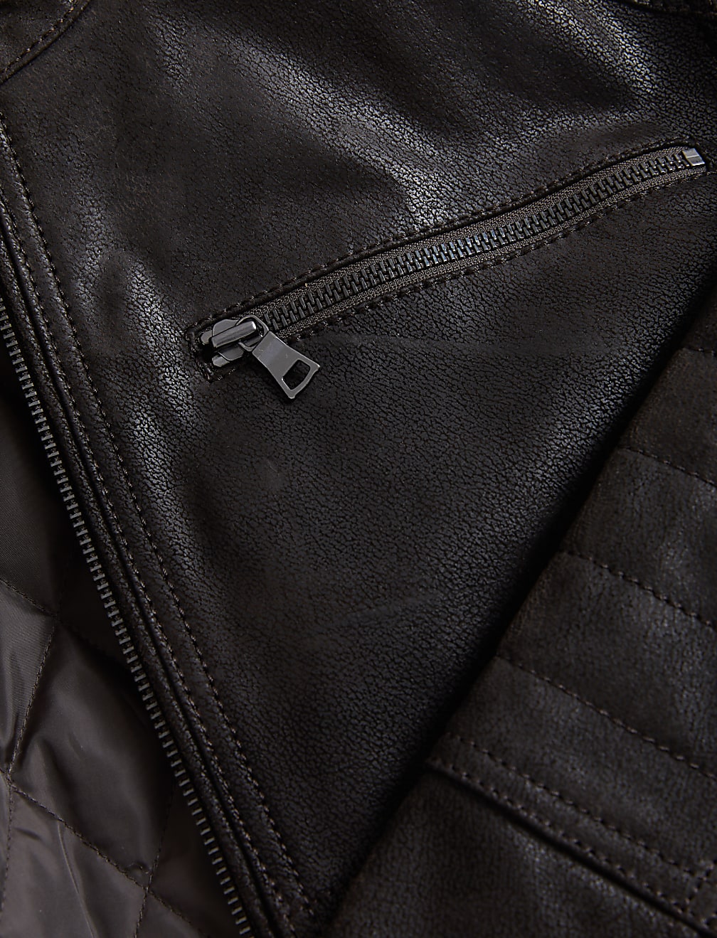 Leather Double Collar Utility Jacket