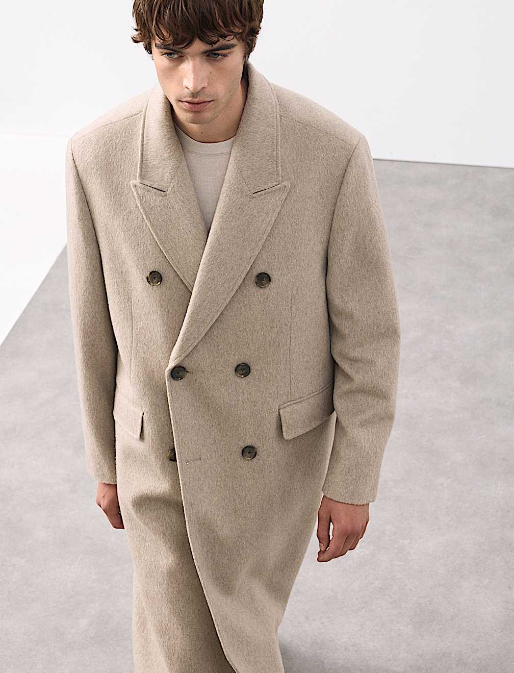 Wool Blend Long Haired Revere Coat