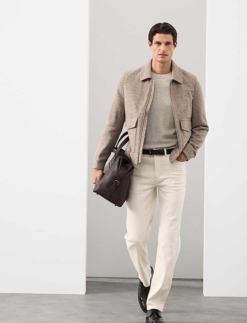 Wool Blend Zip Through Harrington Jacket