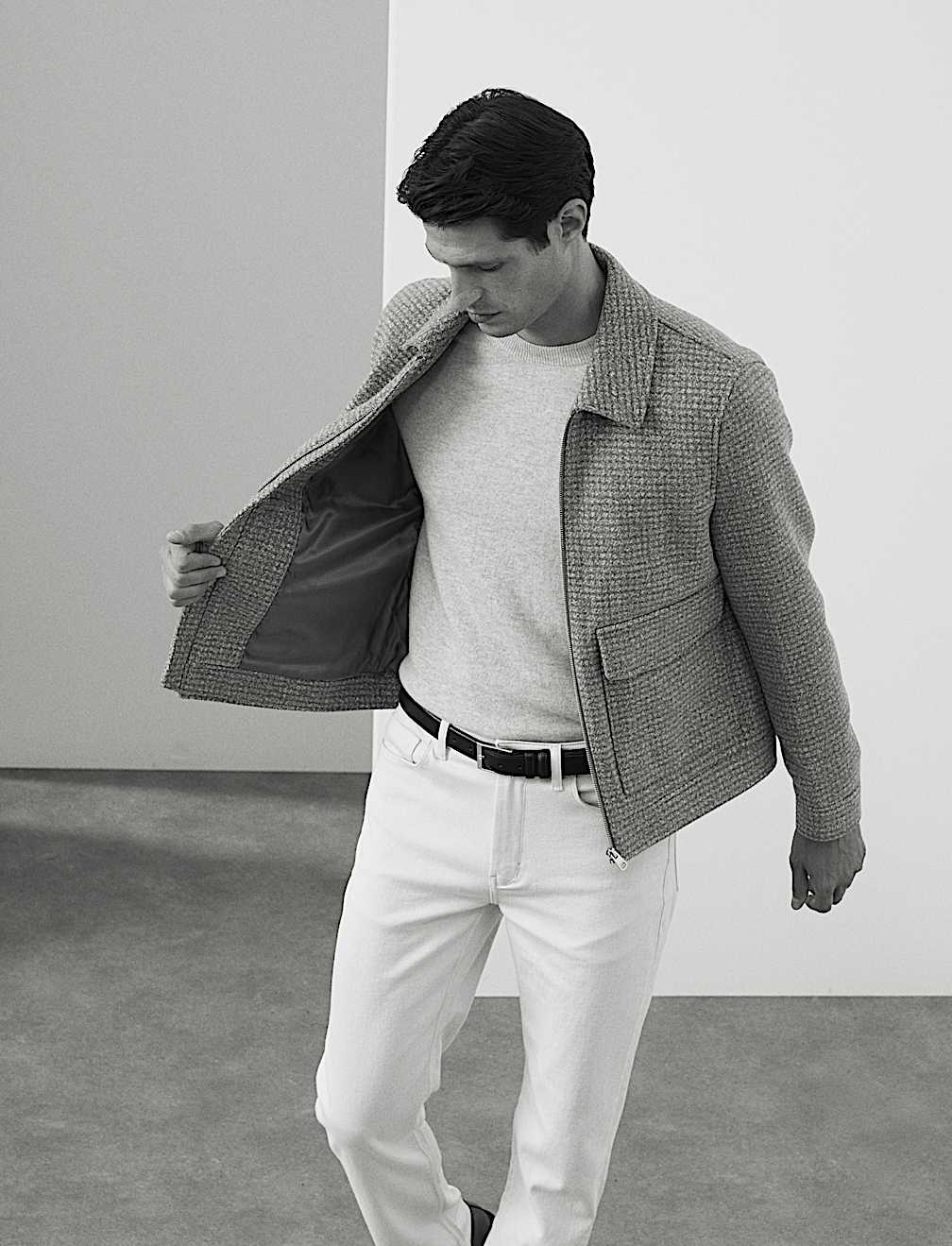 Wool Blend Zip Through Harrington Jacket