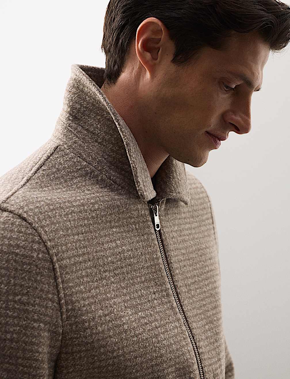 Wool Blend Zip Through Harrington Jacket