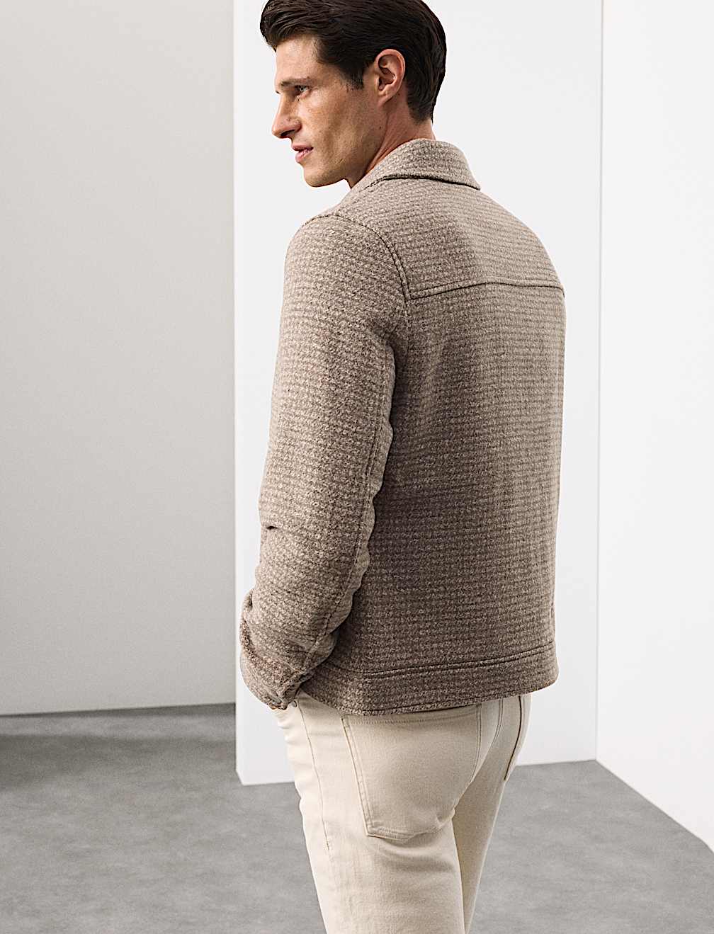 Wool Blend Zip Through Harrington Jacket