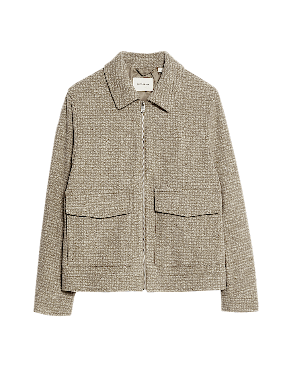 Wool Blend Zip Through Harrington Jacket
