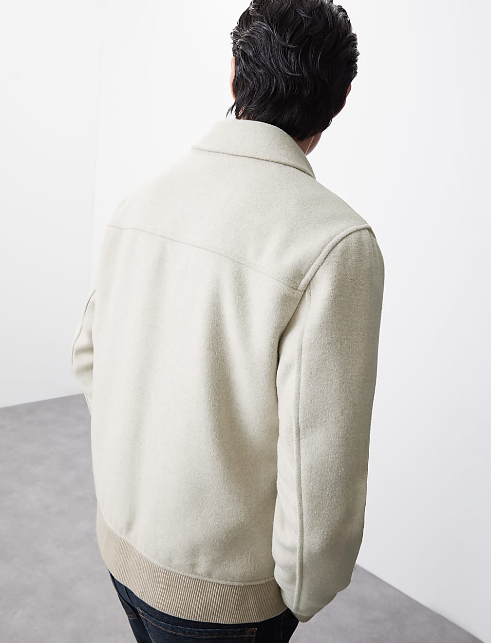 Wool Blend Harrington Bomber Jacket
