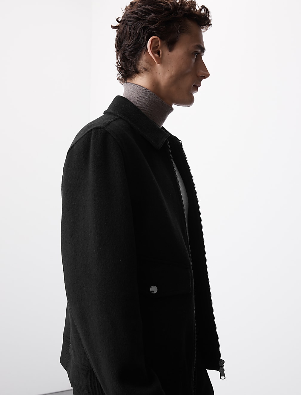 Wool Blend Harrington Bomber Jacket