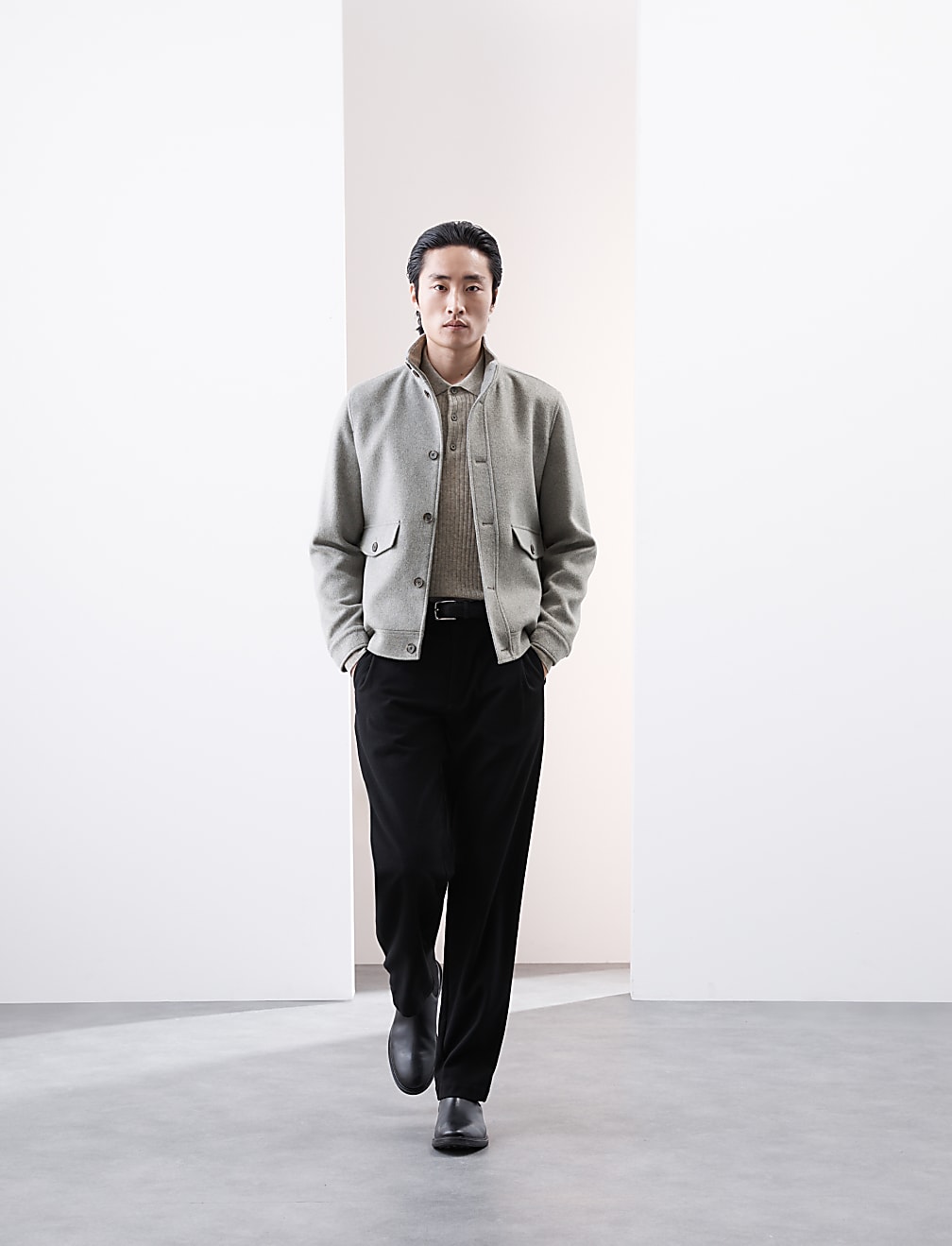 Wool Blend Funnel Neck Jacket
