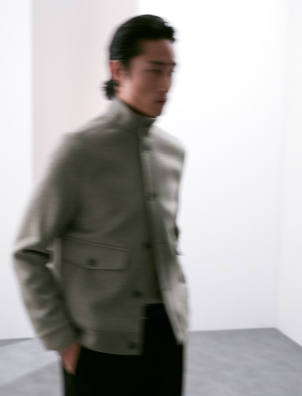 Wool Blend Funnel Neck Jacket