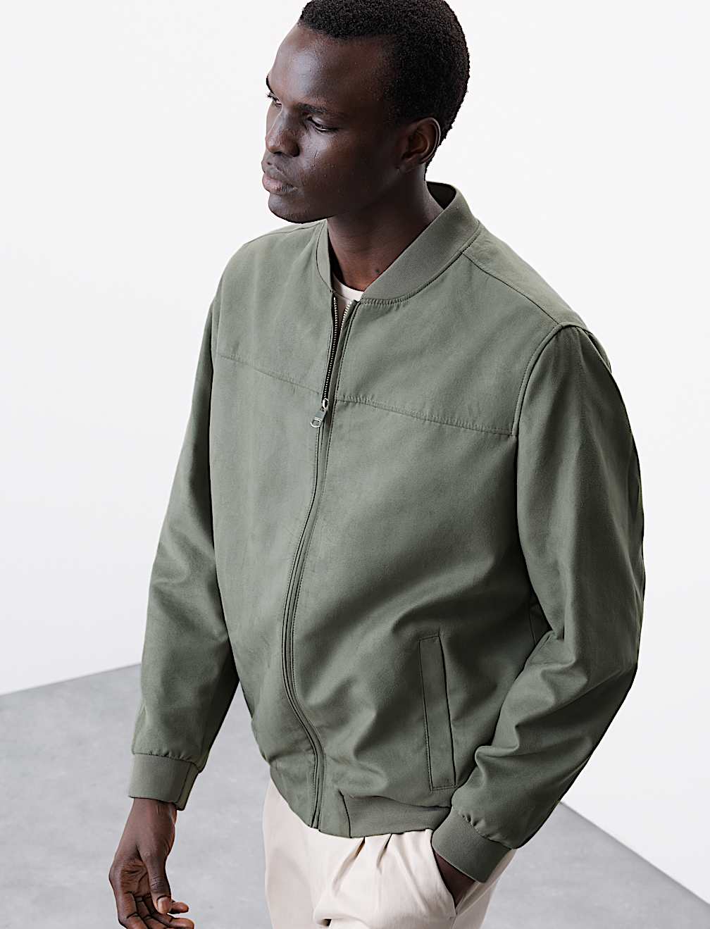 Faux Suede Bomber Jacket