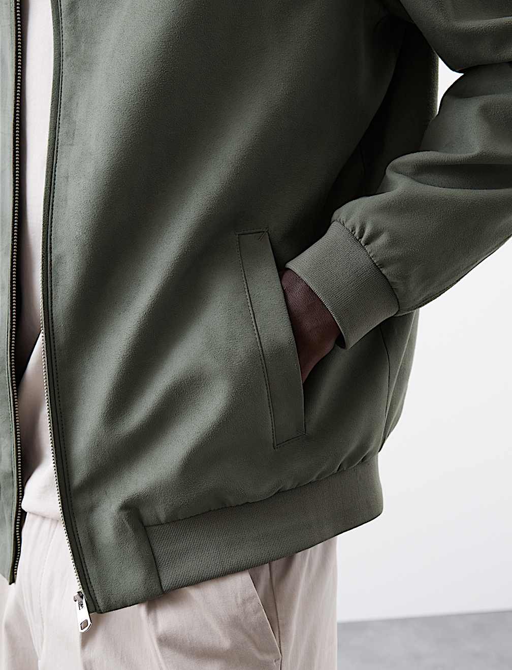 Faux Suede Bomber Jacket