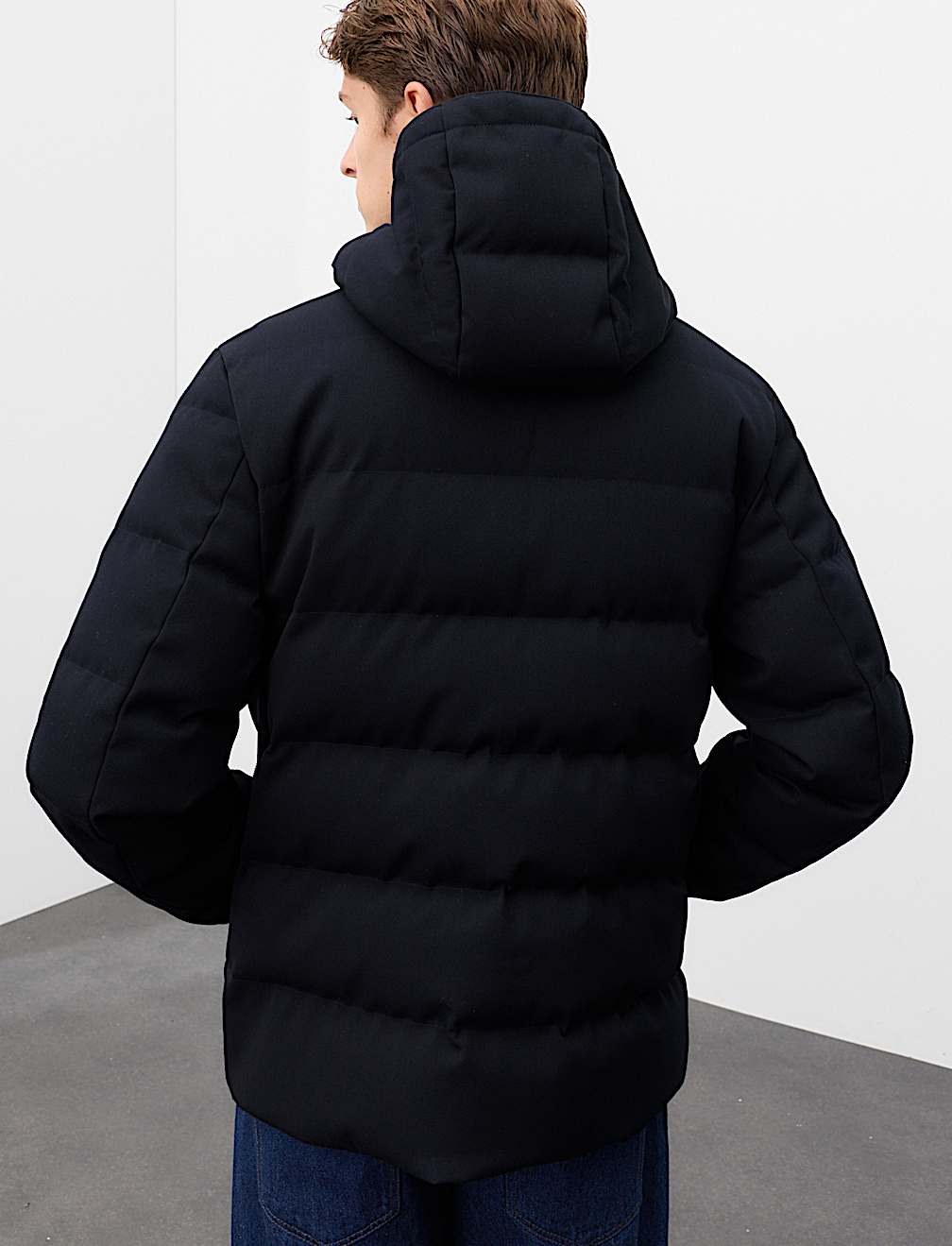 Feather and Down Technical Wool Puffer Jacket