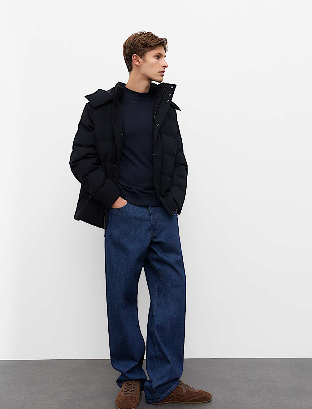 Feather and Down Technical Wool Puffer Jacket