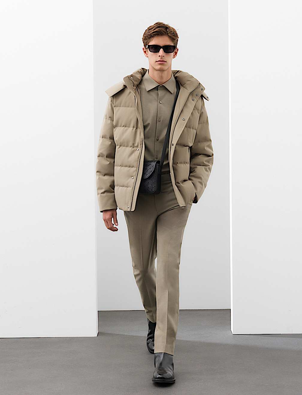 Feather and Down Technical Wool Puffer Jacket