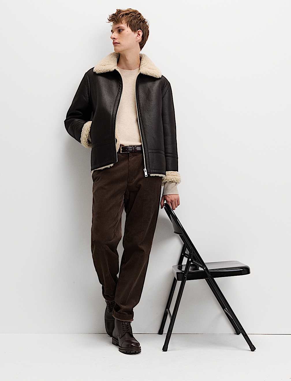 Faux Leather Aviator Jacket