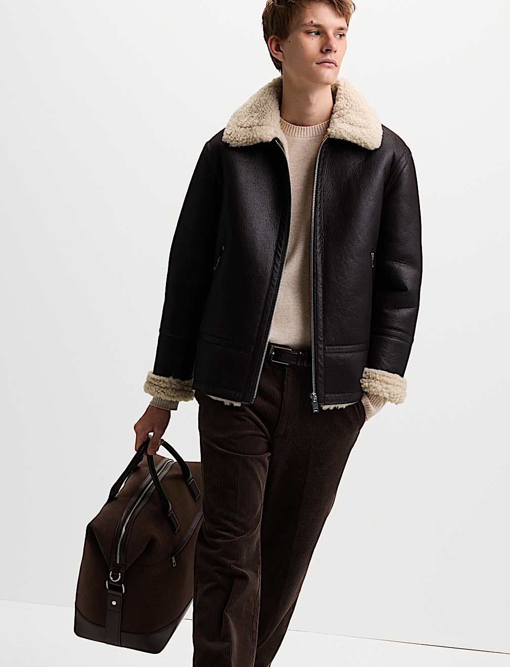 Faux Leather Aviator Jacket