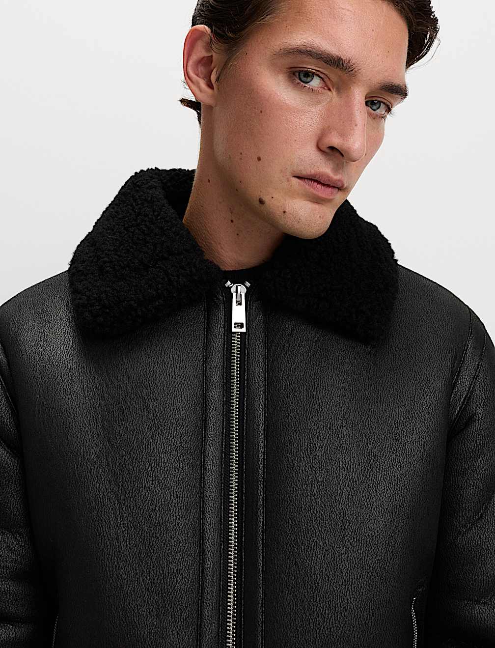 Faux Leather Aviator Jacket